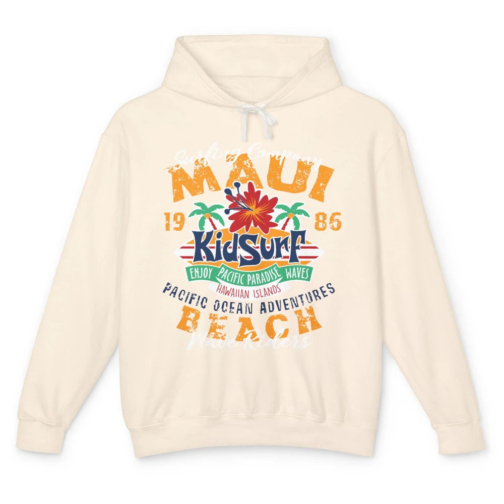 Retro Maui Island 1986 Hawaii Kid Surfing Pacific Paradise Unisex Lightweight Hoodie