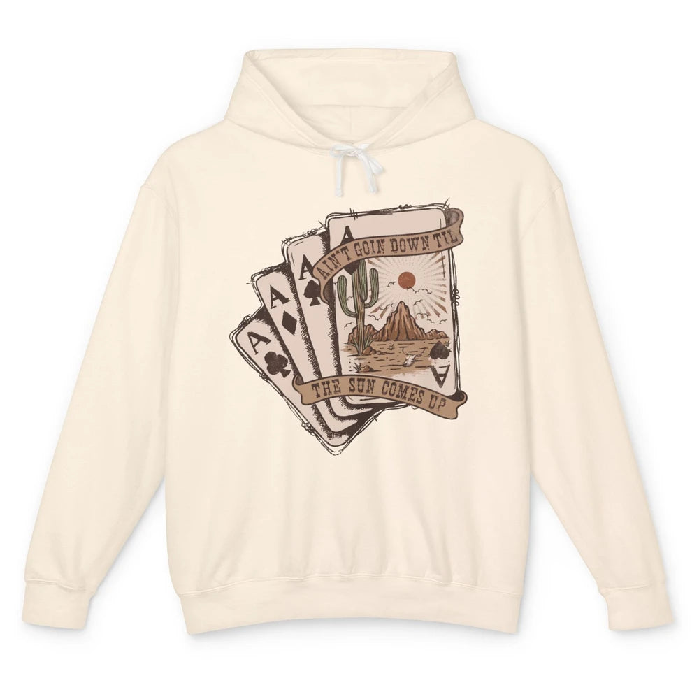 Retro Desert Sunset Cards Ain't Going Down Western Country Unisex Lightweight Hoodie
