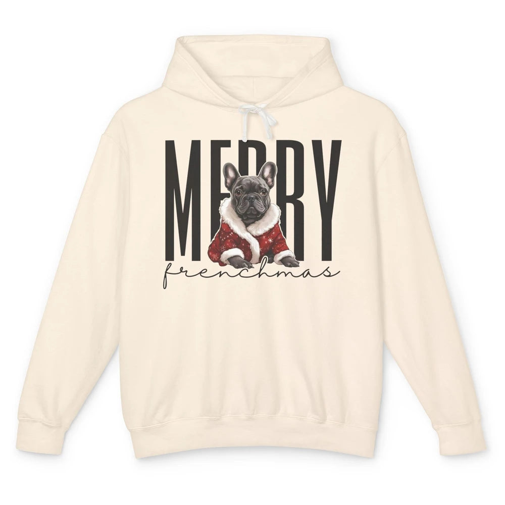 Funny French Bulldog Merry Frenchmas Christmas Dog Mom Unisex Lightweight Hoodie