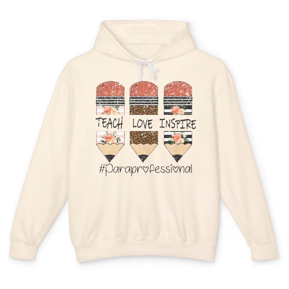 Retro Floral Leopard Teach Love Inspire Paraprofessional Unisex Lightweight Hoodie