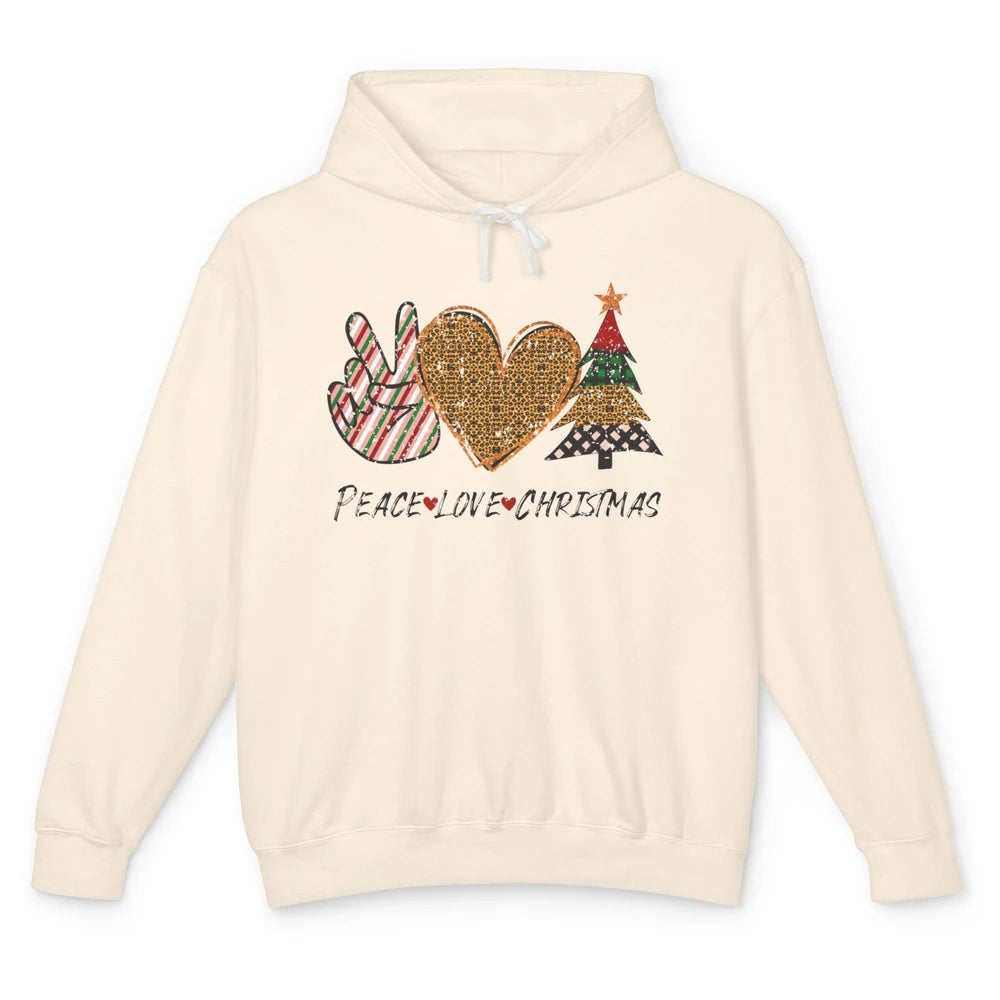 Peace Love Christmas Leopard Merry Christmas Vintage Retro Unisex Lightweight Hoodie