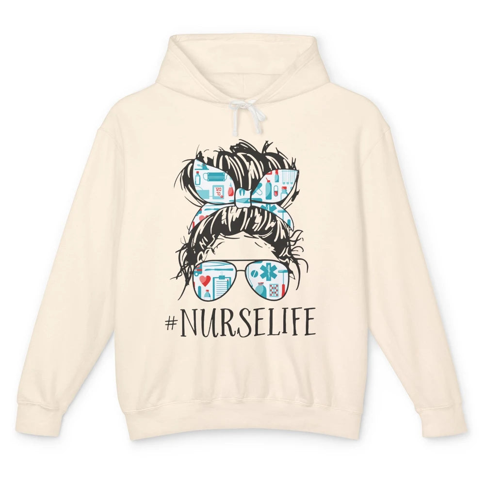 Nurse Life Messy Hair Bun Registered Nursing Student Gift Unisex Lightweight Hoodie