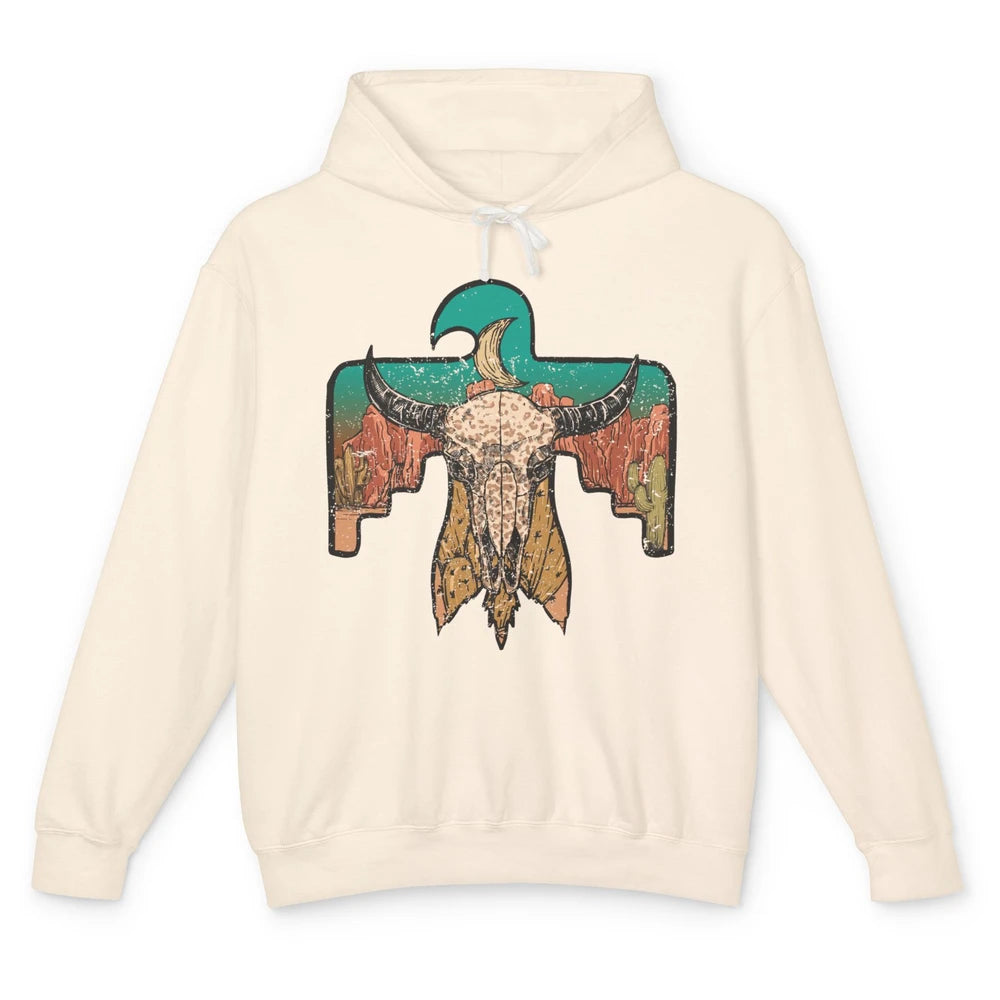 Retro Boho Bull Skull Desert Cactus Eagle Western Country Unisex Lightweight Hoodie