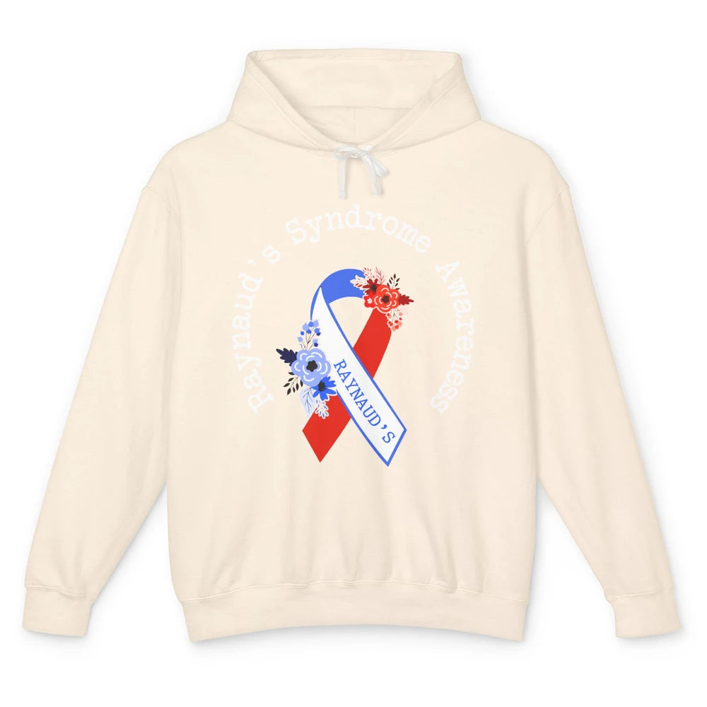 Raynaud's Syndrome Awareness Support Floral Red Blue Ribbon Unisex Lightweight Hoodie