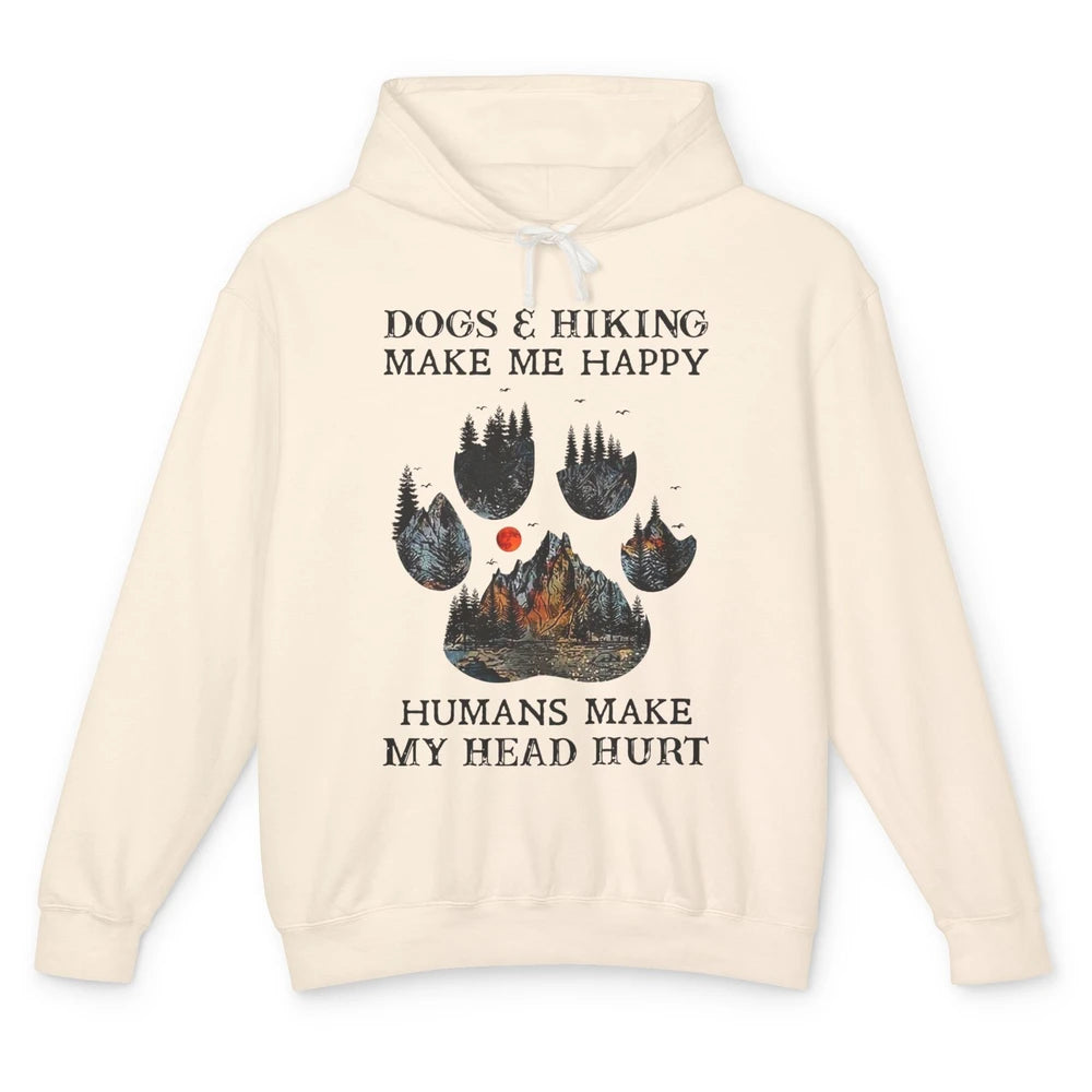 Retro Mountain Dogs & Hiking Make Me Happy Dogs Paws Camping Unisex Lightweight Hoodie
