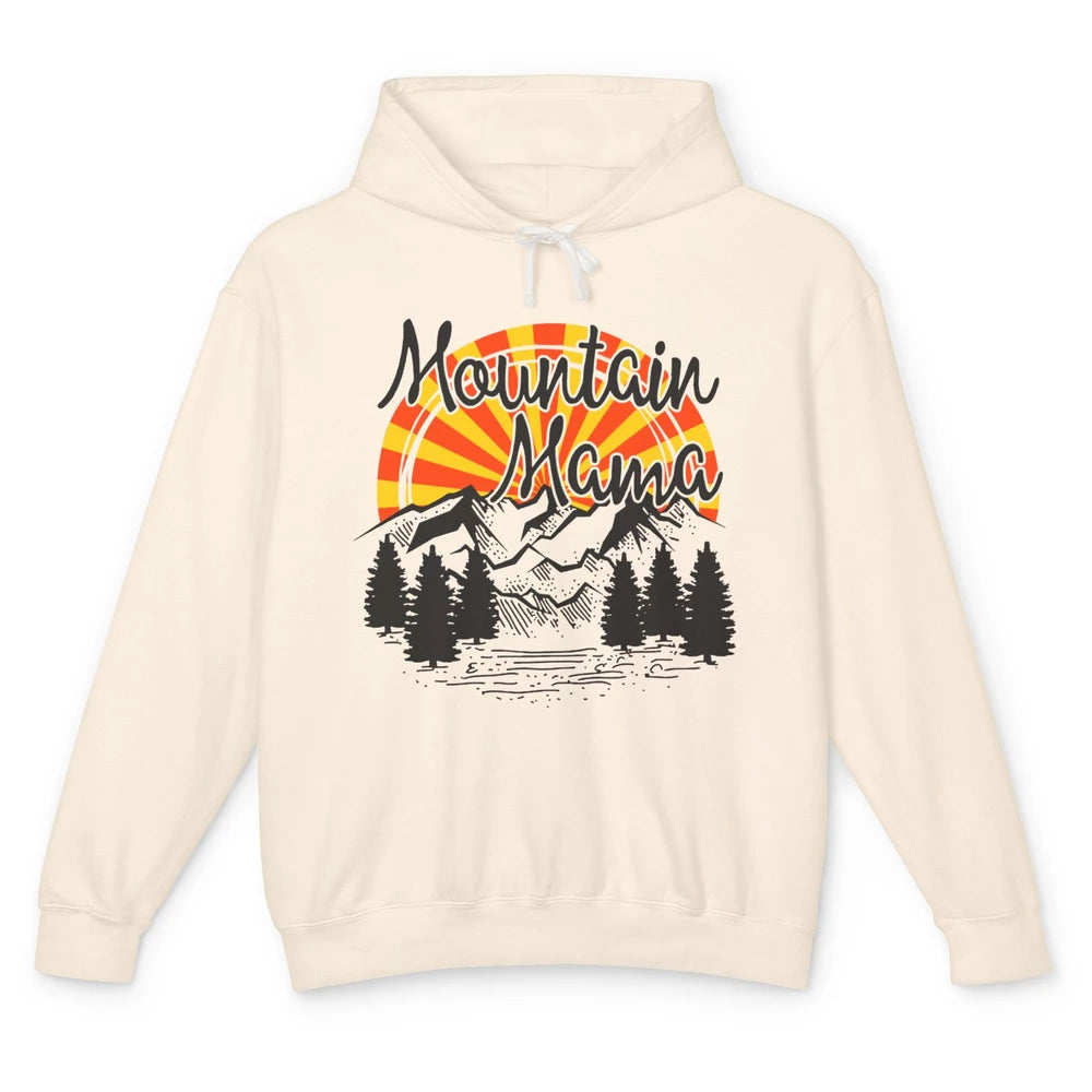 Retro Rainbow Sunset Mountain Mama Hiking Mom Climbing Unisex Lightweight Hoodie