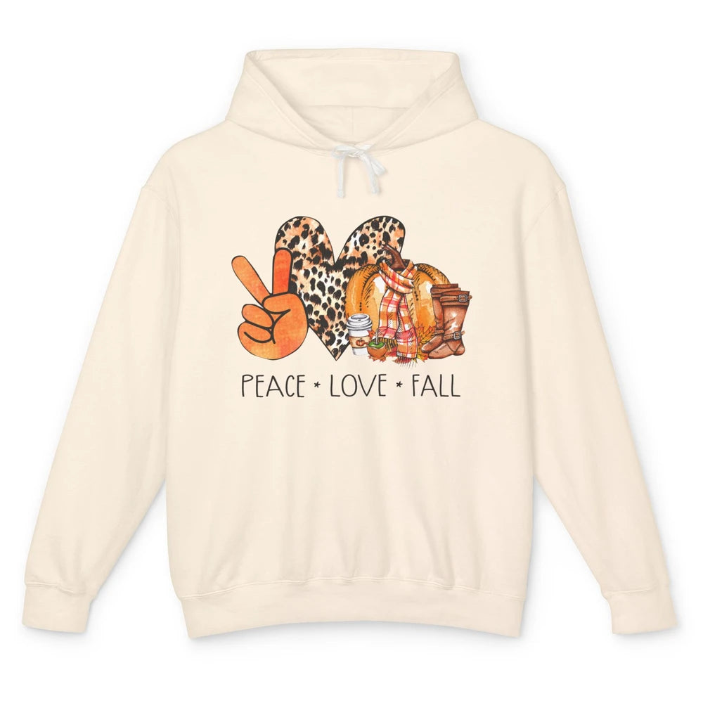 Peace Love Fall Pumpkin Spice Fall Halloween Thanksgiving Unisex Lightweight Hoodie