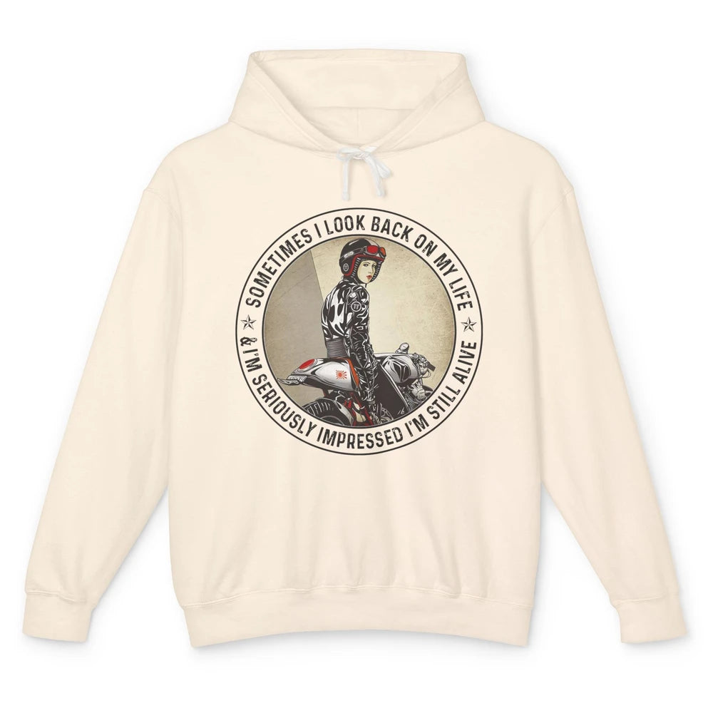 Retro Biker Sometimes I Look Back On My Life Motorcycle Gift Unisex Lightweight Hoodie
