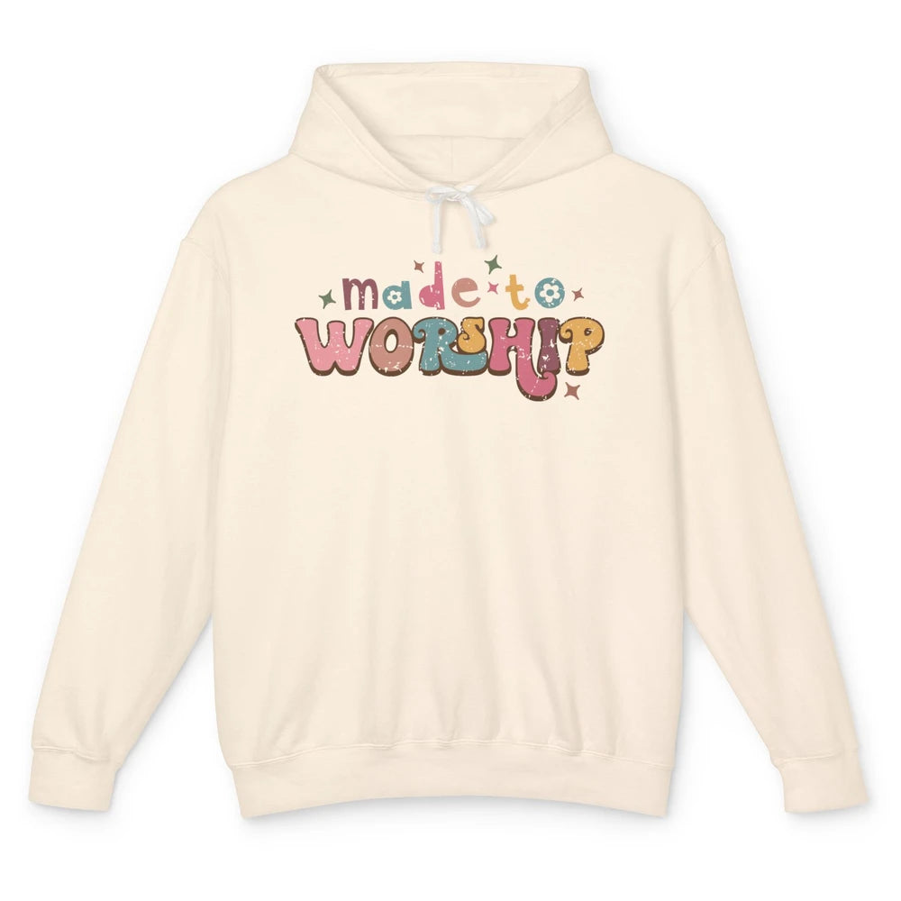 Retro Made To Worship Bible Verse Christian Religious Gift Unisex Lightweight Hoodie