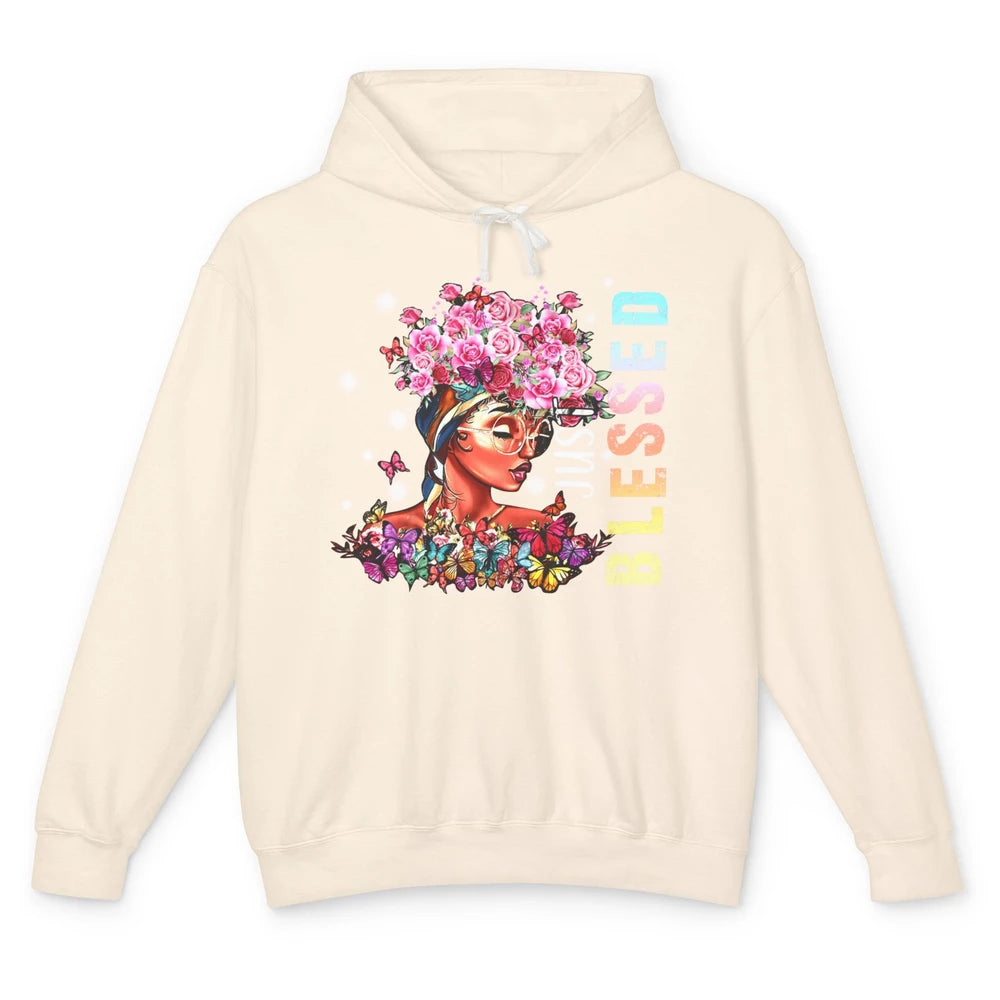 Floral Afro Black Girl Just Blessed Christian Afro American Unisex Lightweight Hoodie
