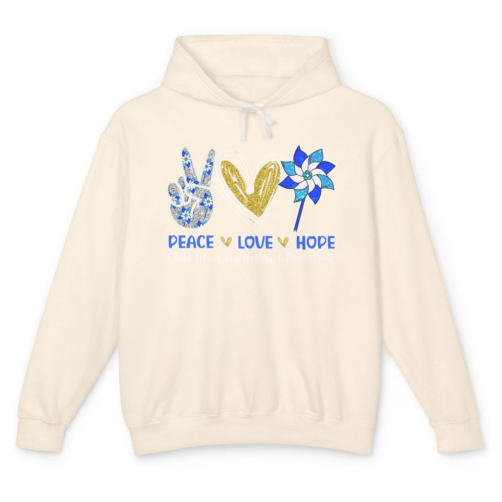 Peace Love Leopard Pinwheel Child Abuse Prevention Month Unisex Lightweight Hoodie