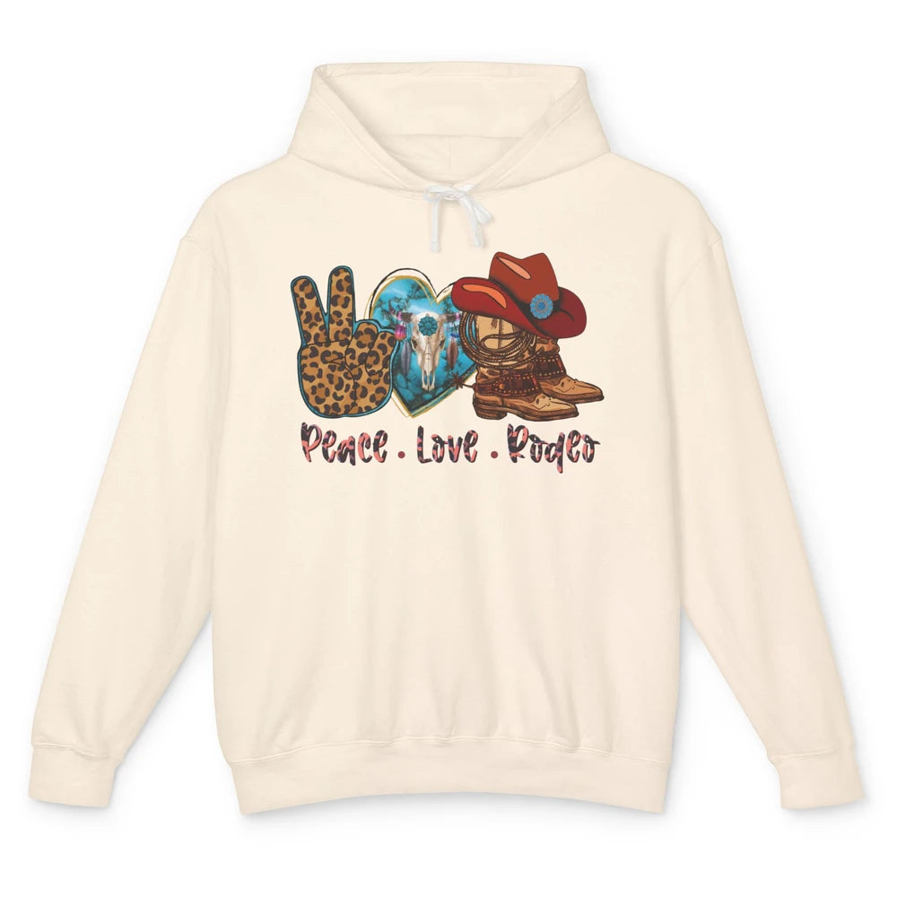 Retro Peace Love Rodeo Cowboy Boots And Hat Western Country Unisex Lightweight Hoodie