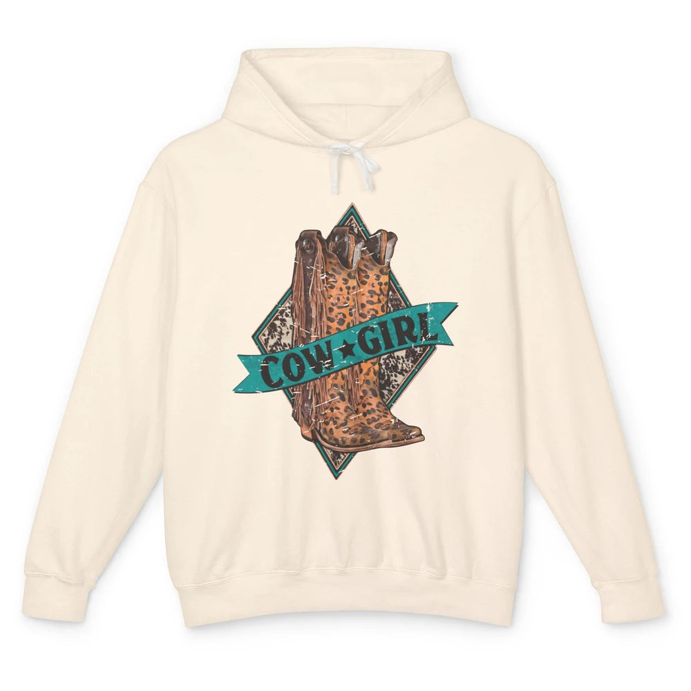 Retro Leopard Cowgirl Boots Western Country Cowboy Rodeo Dad Unisex Lightweight Hoodie