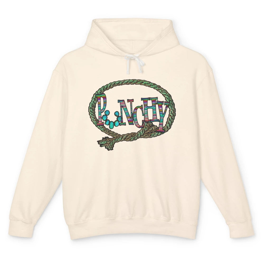 Retro Cowgirl Punchy Cowhide Turquoise Lasso Western Cowboy Unisex Lightweight Hoodie