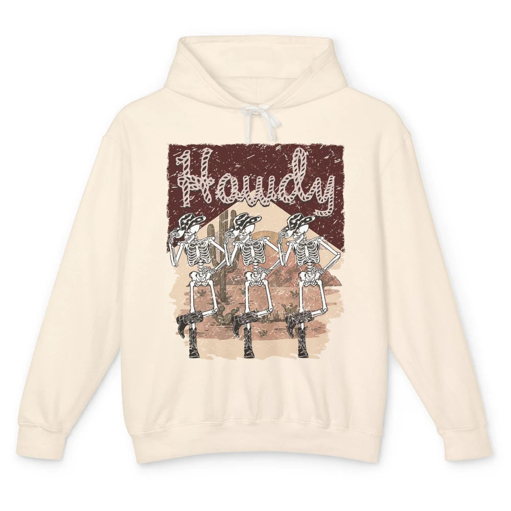 Retro Desert Cowboy Skeleton Dancing Howdy Western Halloween Unisex Lightweight Hoodie