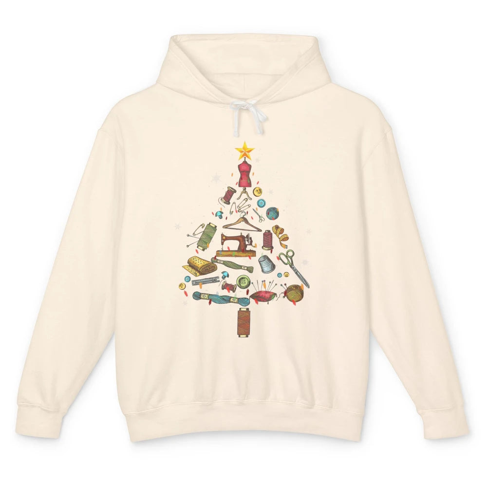 Merry Christmas Sewing Yarn Quilting Xmas Tree Sew Machine Unisex Lightweight Hoodie
