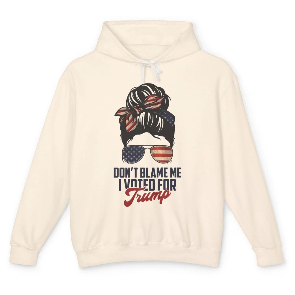 Retro Messy Bun US Flag Glasses I Voted For Trump Republican Unisex Lightweight Hoodie