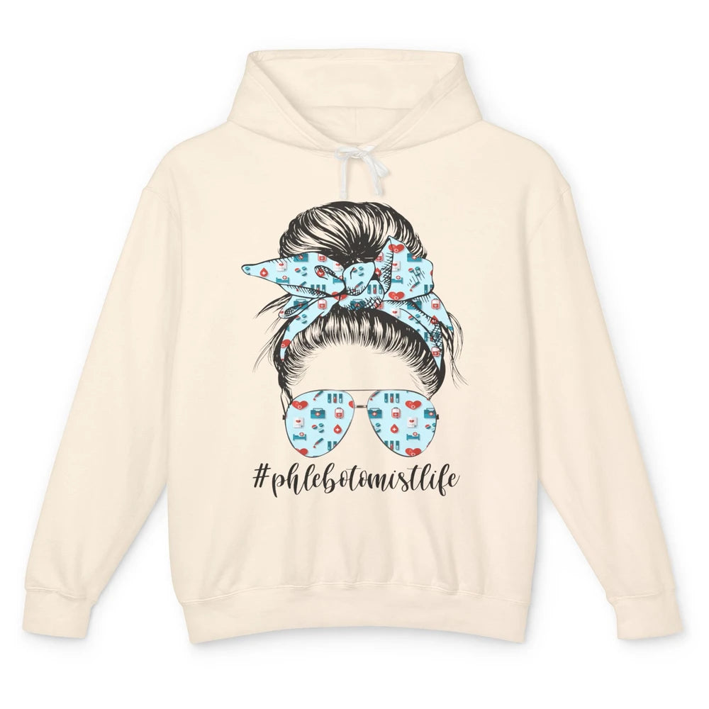 Retro  Phlebotomist Life Messy Bun Mom Phlebotomy Symbols Unisex Lightweight Hoodie