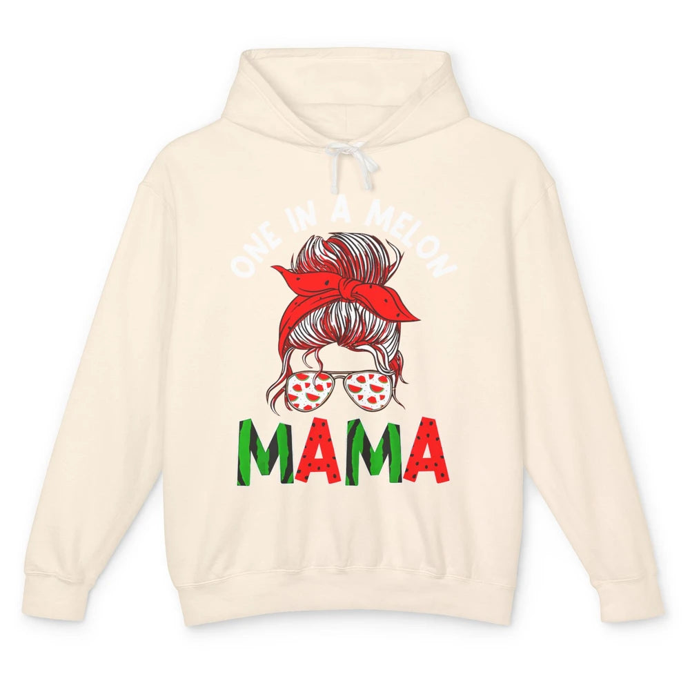 One In A Melon Mama Messy Bun Watermelon Summer Fruit Mother Unisex Lightweight Hoodie