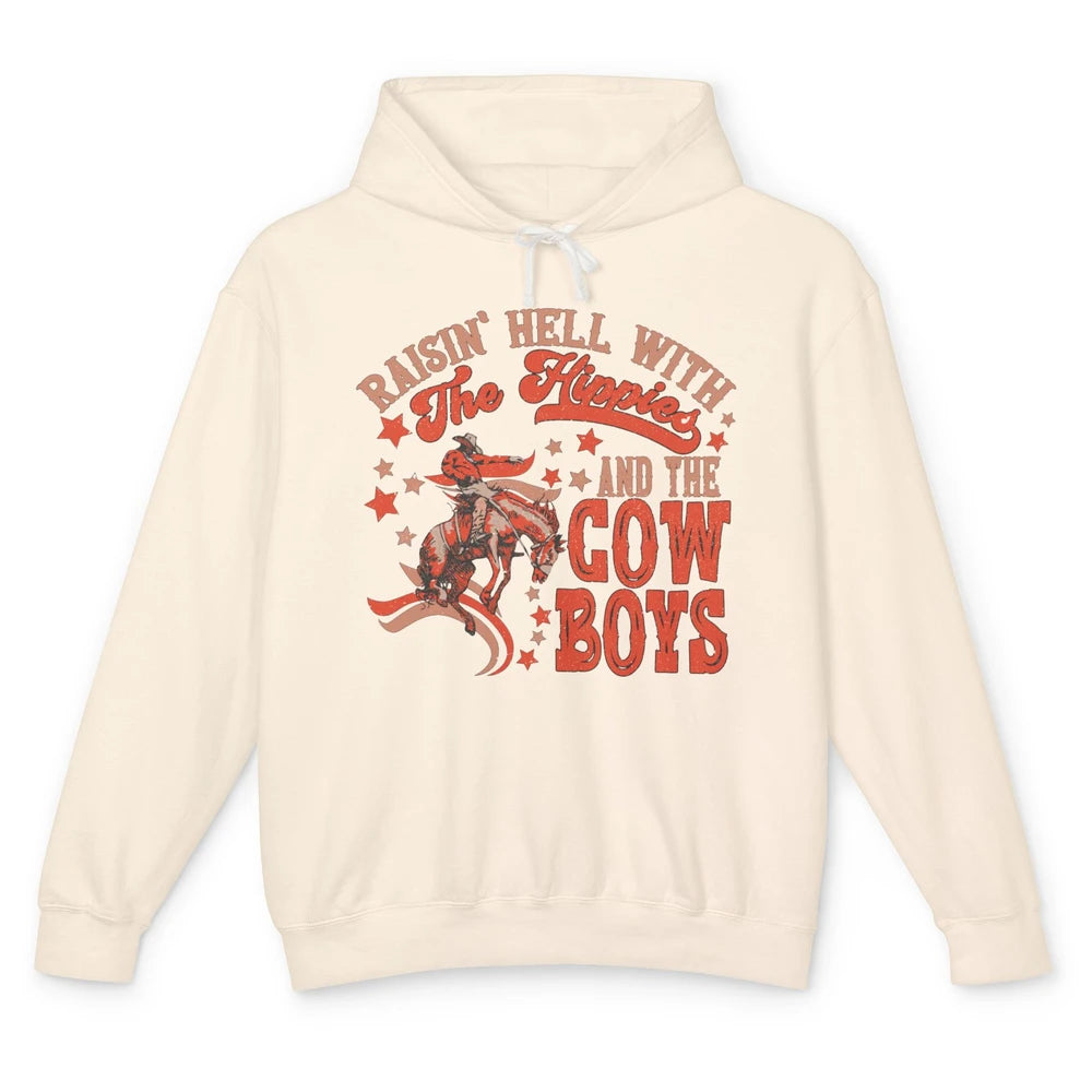 Retro Cowboy Horsing Rasing Hell With Hippie Western Country Unisex Lightweight Hoodie