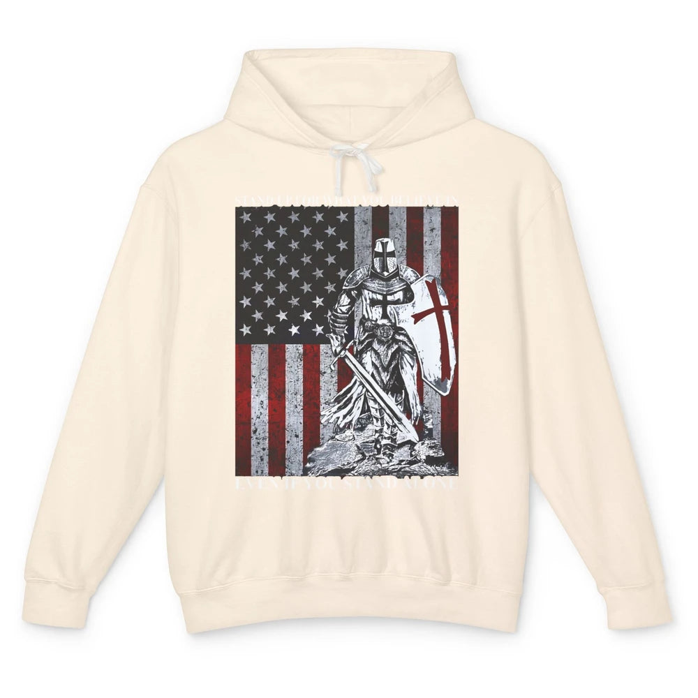 Retro Knight Templar US Flag Stand For What You Believe In Unisex Lightweight Hoodie