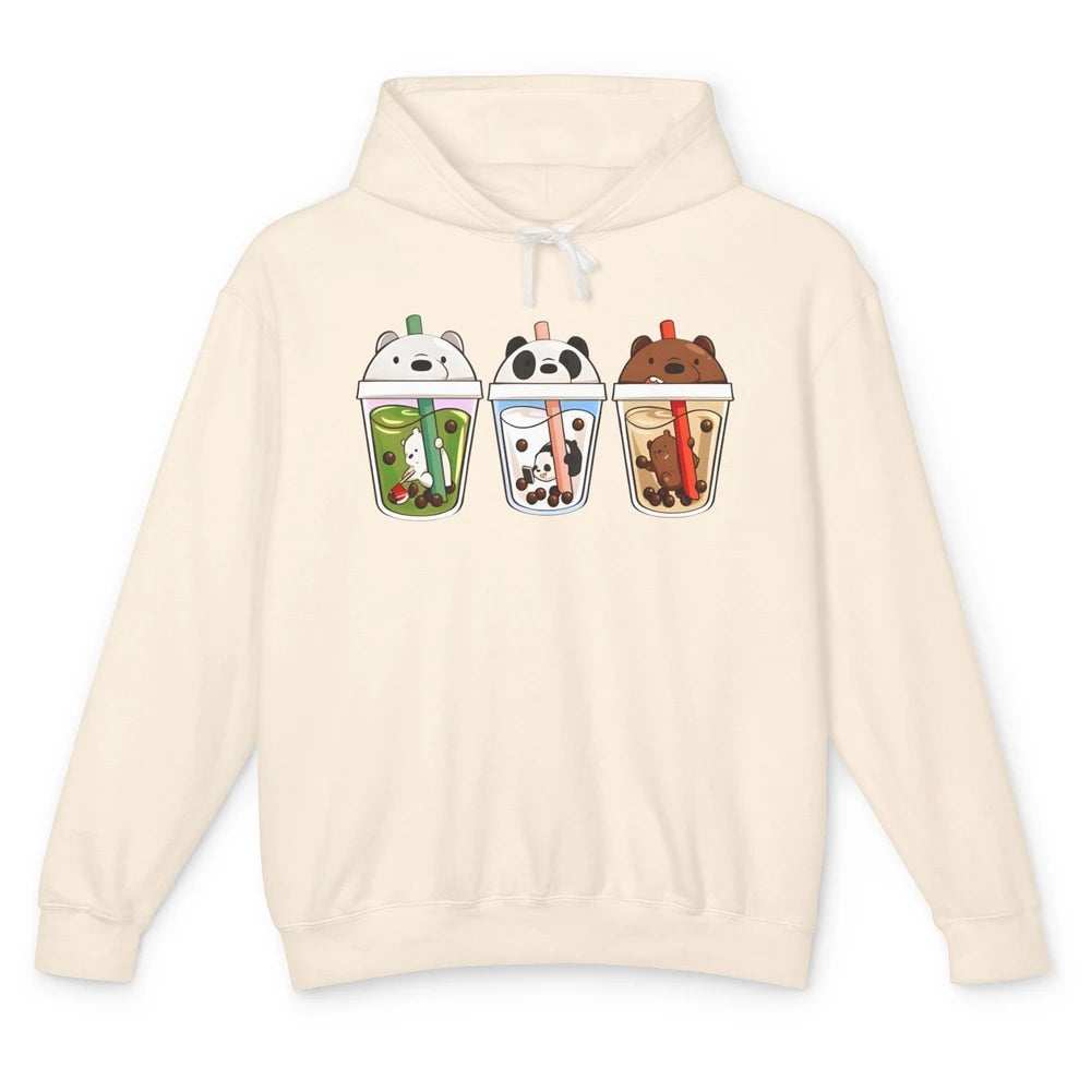 Panda Milk Tea Bears Milk Tea Animal Drinking Boba Lovers Unisex Lightweight Hoodie
