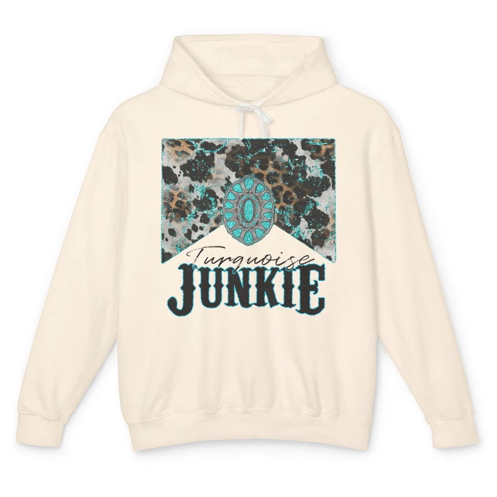 Retro Leopard Turquoise Junkie Gemstone Western Country Unisex Lightweight Hoodie