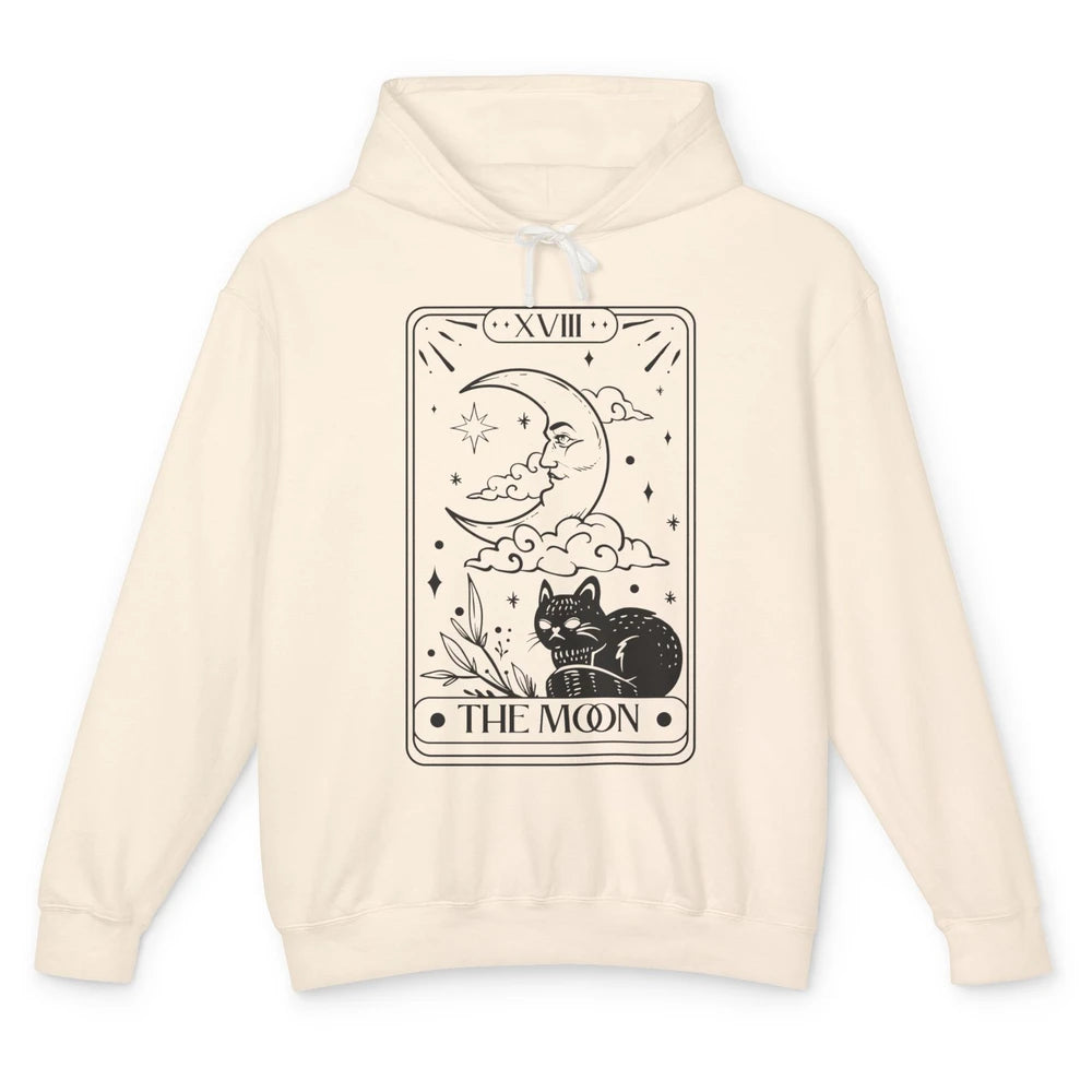 Retro Halloween Cat Witch The Moon Tarot Card Witchcraft Unisex Lightweight Hoodie