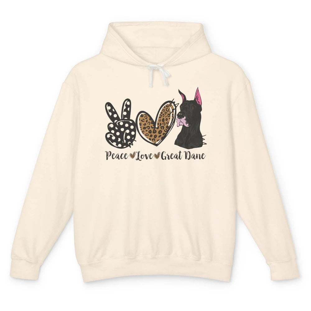 Peace Love Great Dane Dog Mom Dad Great Dane Lovers Leopard Unisex Lightweight Hoodie