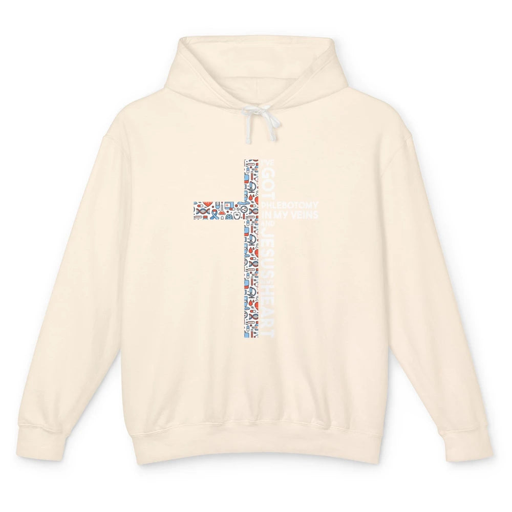 Phlebotomy In My Veins Phlebotomist Jesus Faith Cross Nurse Unisex Lightweight Hoodie