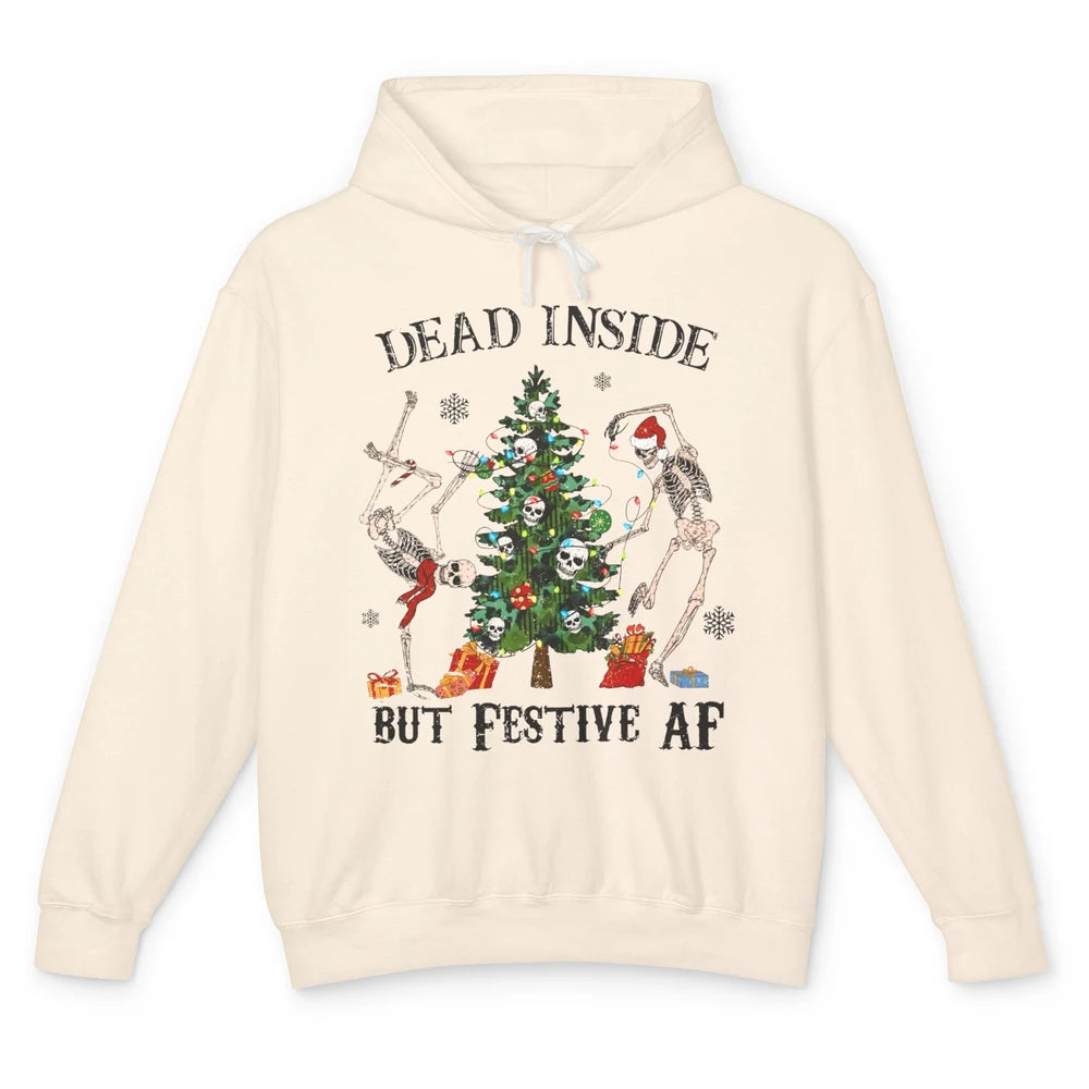 Christmas Skeleton Dancing Tree Dead Inside But Festive AF Unisex Lightweight Hoodie