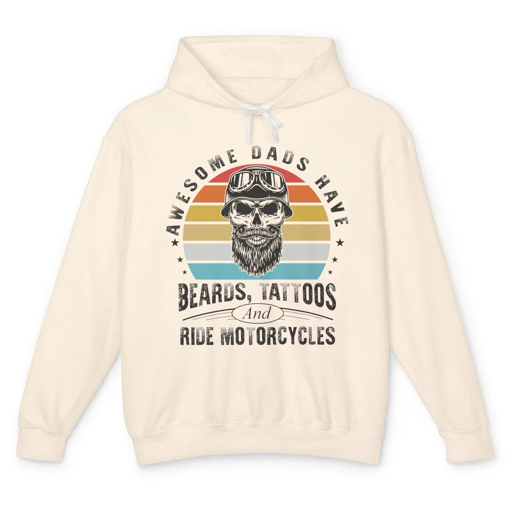Retro Awesome Dads Have Beards Tattoos And Ride Motorcycles Unisex Lightweight Hoodie