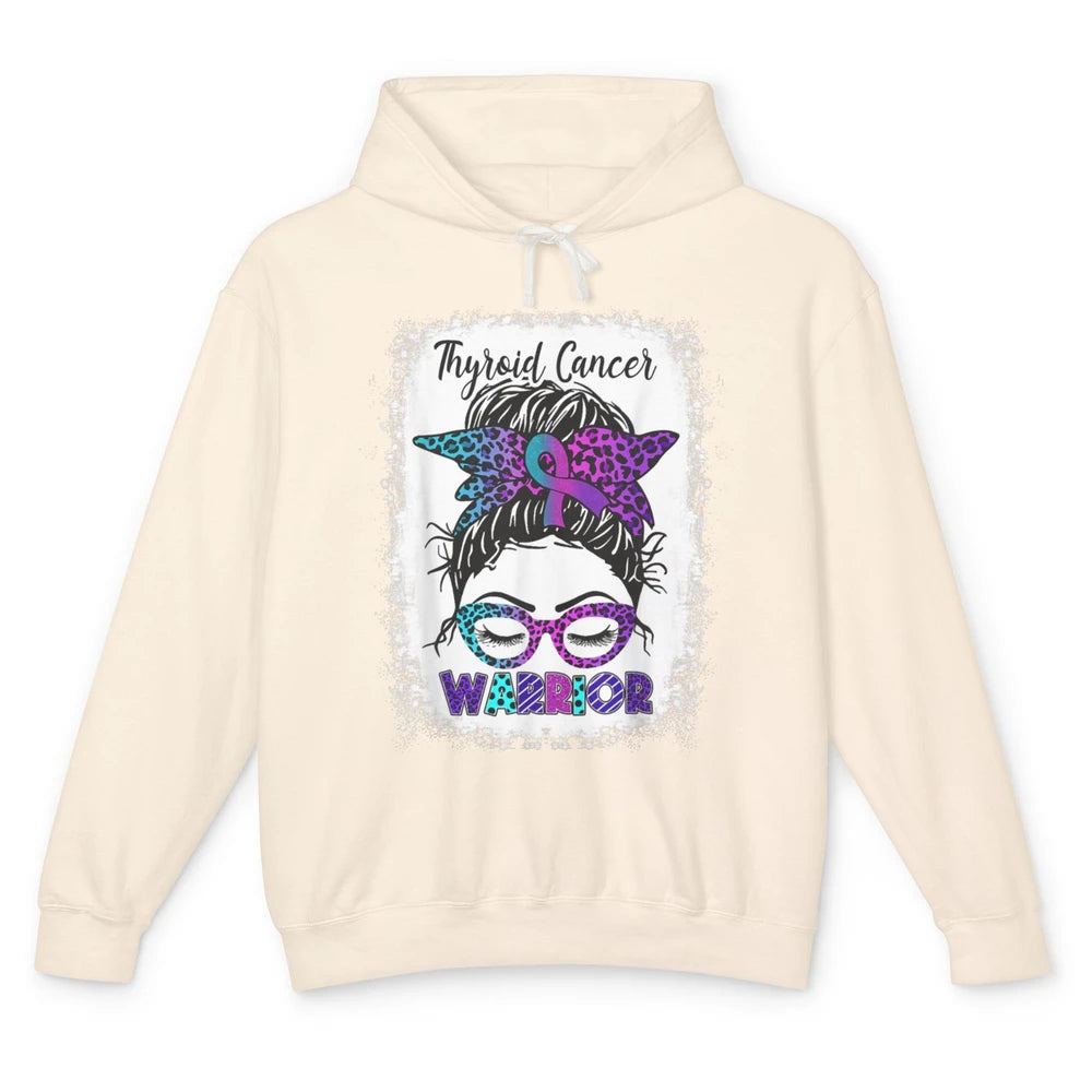 Messy Hair Woman Leopard Warrior Thyroid Cancer Awareness Unisex Lightweight Hoodie