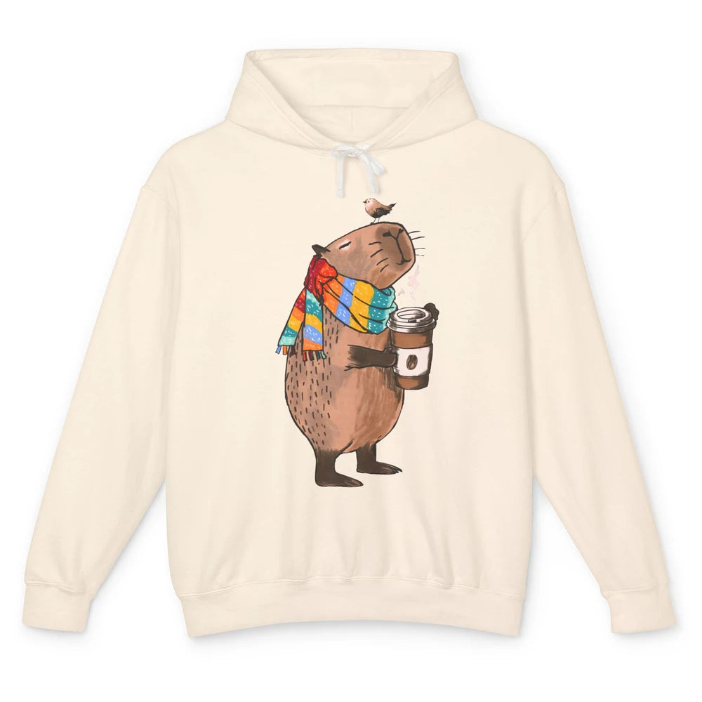 Retro Capybara Drinking Coffee Animal Stuffed Capybara Lover Unisex Lightweight Hoodie