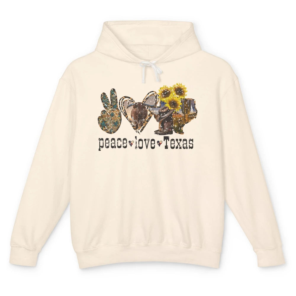 Retro Peace Love Texas Cowboy Boot Western Girl Cactus Lover Unisex Lightweight Hoodie