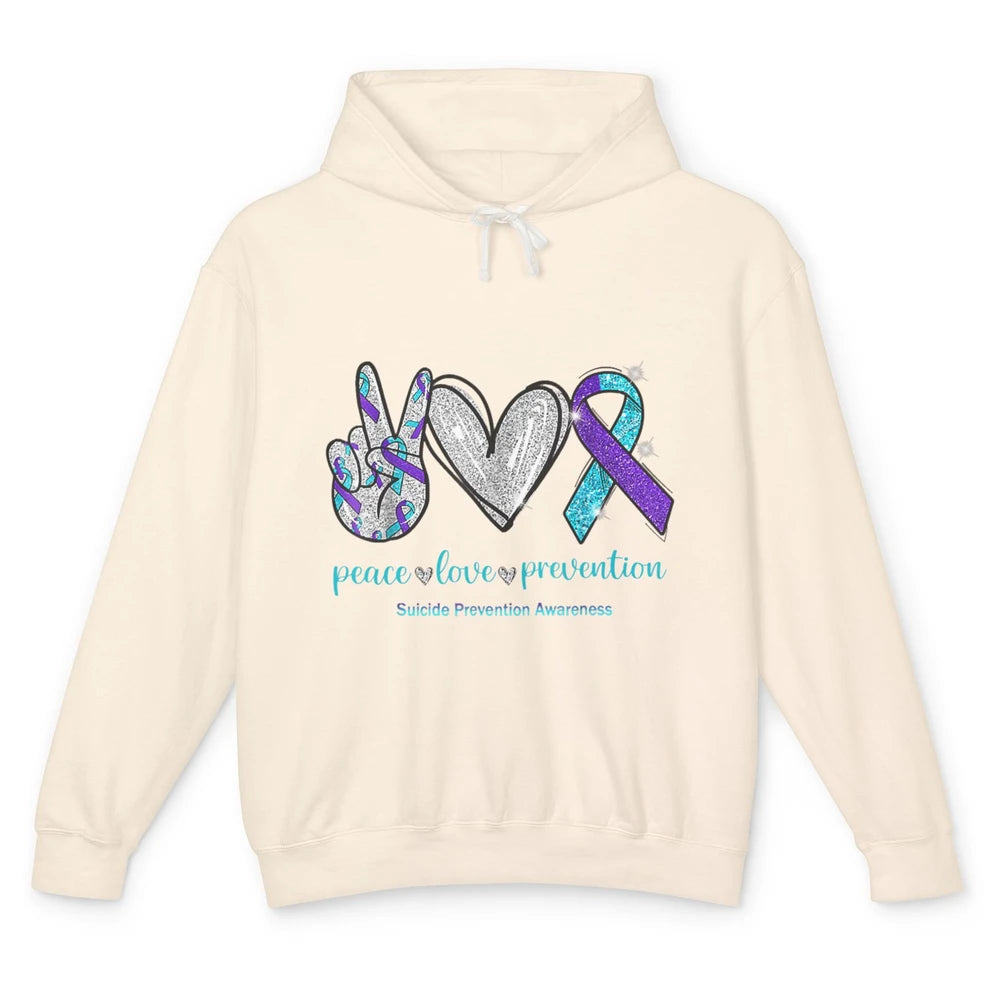 Peace Love Teal Purple Ribbon Suicide Prevention Awareness Unisex Lightweight Hoodie