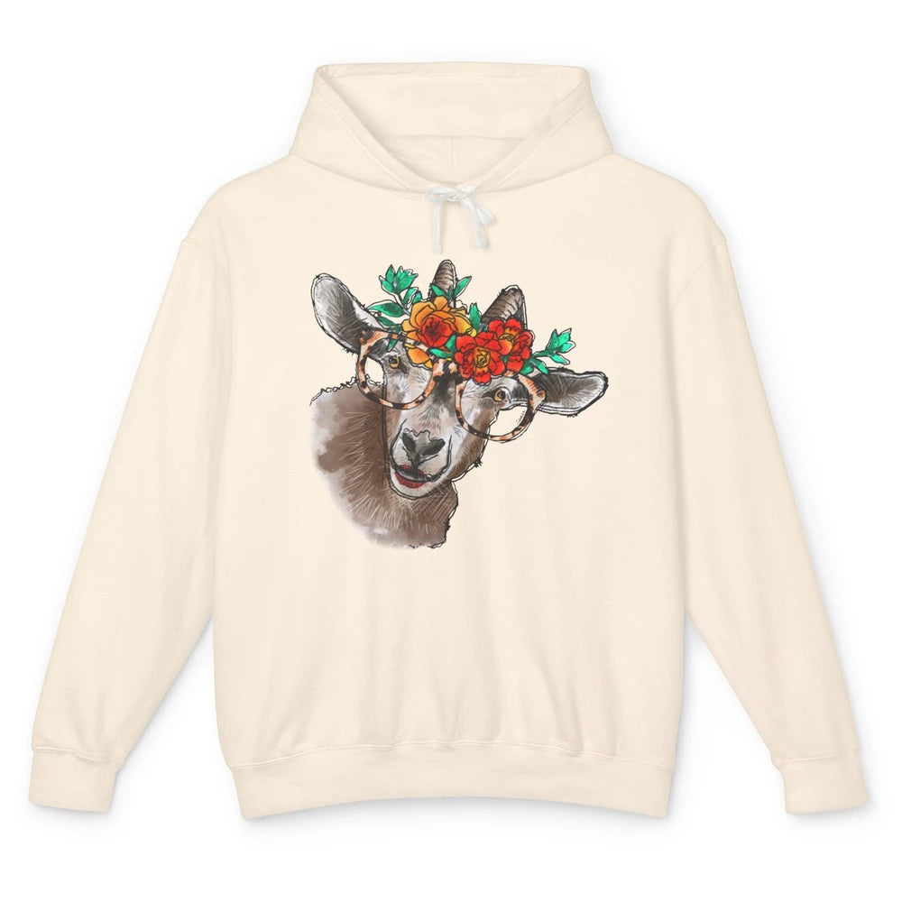 Retro Goat Glasses Flower Goat Girl Goat Lovers Gift Unisex Lightweight Hoodie