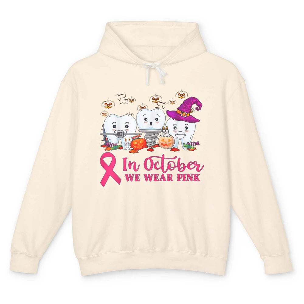 Dental Dentist Teeth October Wear Pink Breast Cancer Month Unisex Lightweight Hoodie