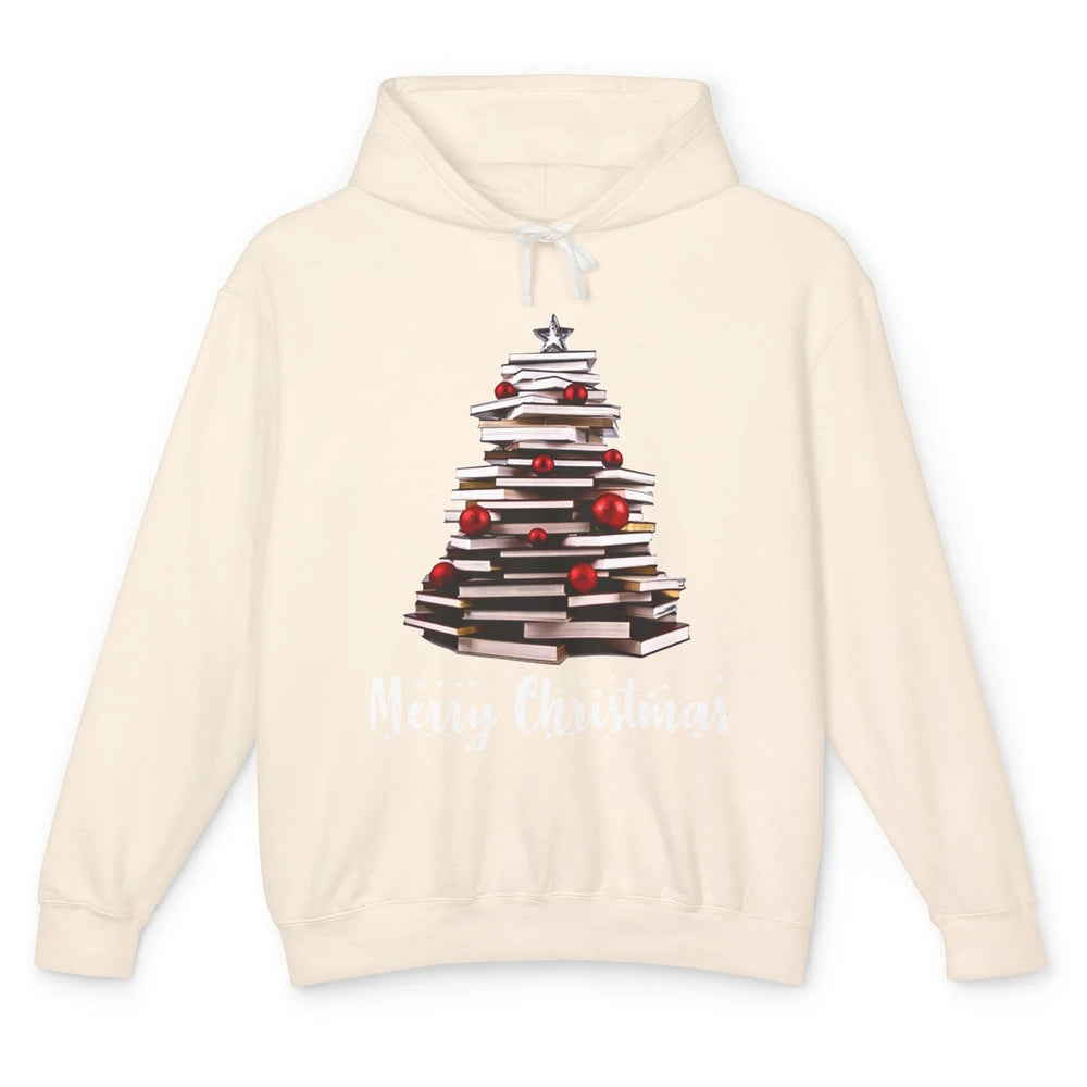 Funny Book Christmas Tree Book Reading Lovers Chritmas Gift Unisex Lightweight Hoodie