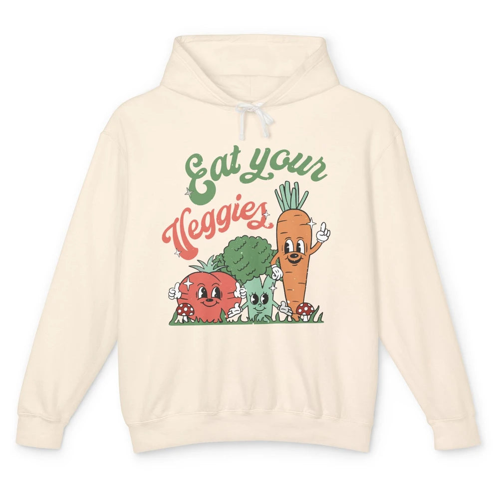 Retro Farm Fruit Eat Your Veggies Tomato Carrot Vegan Farmer Unisex Lightweight Hoodie