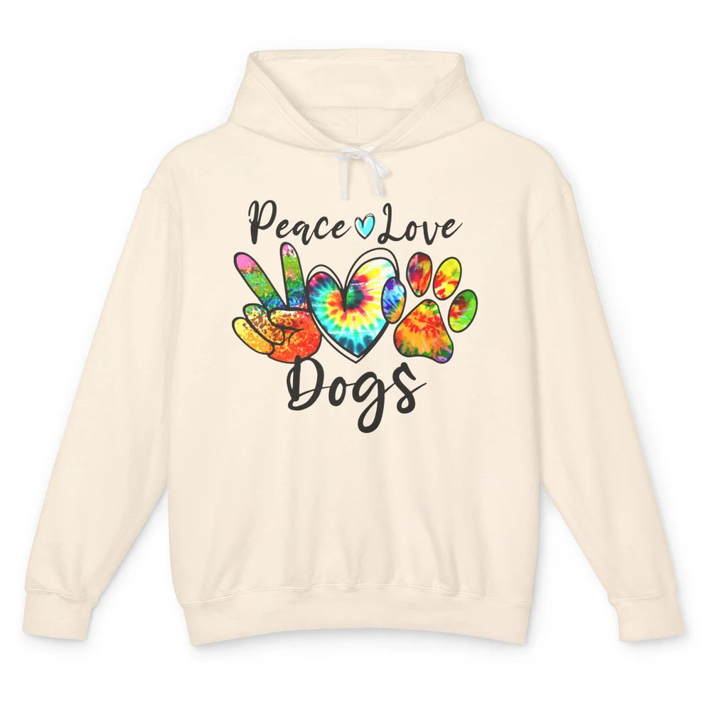 Peace Love Dogs Tie Dye Paw Print Dog Mama Mothers Day Gift Unisex Lightweight Hoodie