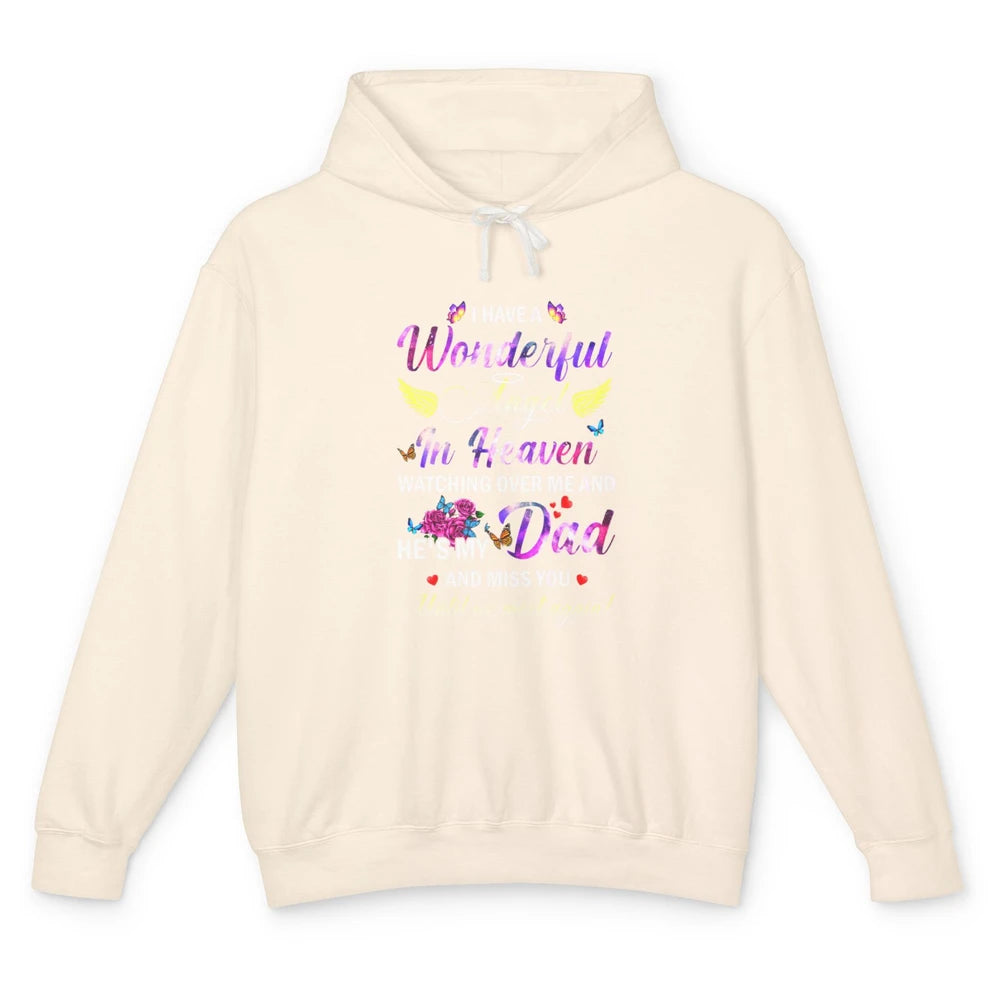I Have An Angel In Heaven Dad In Heaven Angel Wings Guardian Unisex Lightweight Hoodie