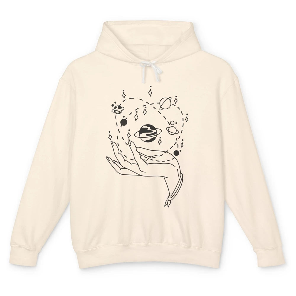 Planets Witch Hand Solar System Astrology Space Astronauts Unisex Lightweight Hoodie