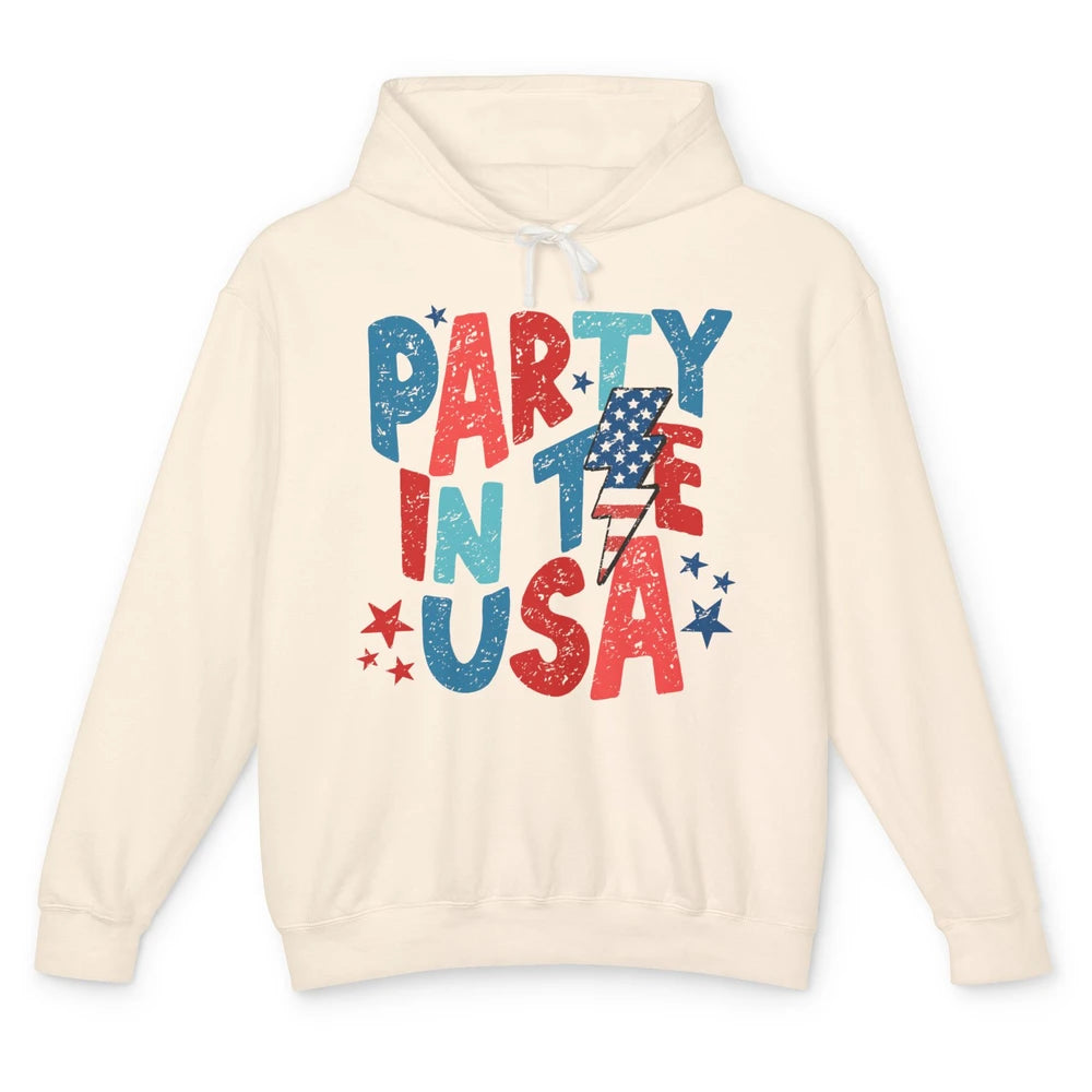 Party In The USA US Flag Lightning Bolt July 4th US Patriot Unisex Lightweight Hoodie
