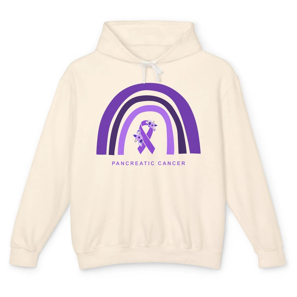 Pancreatic Cancer Awareness Floral Purple Ribbon Rainbow Unisex Lightweight Hoodie