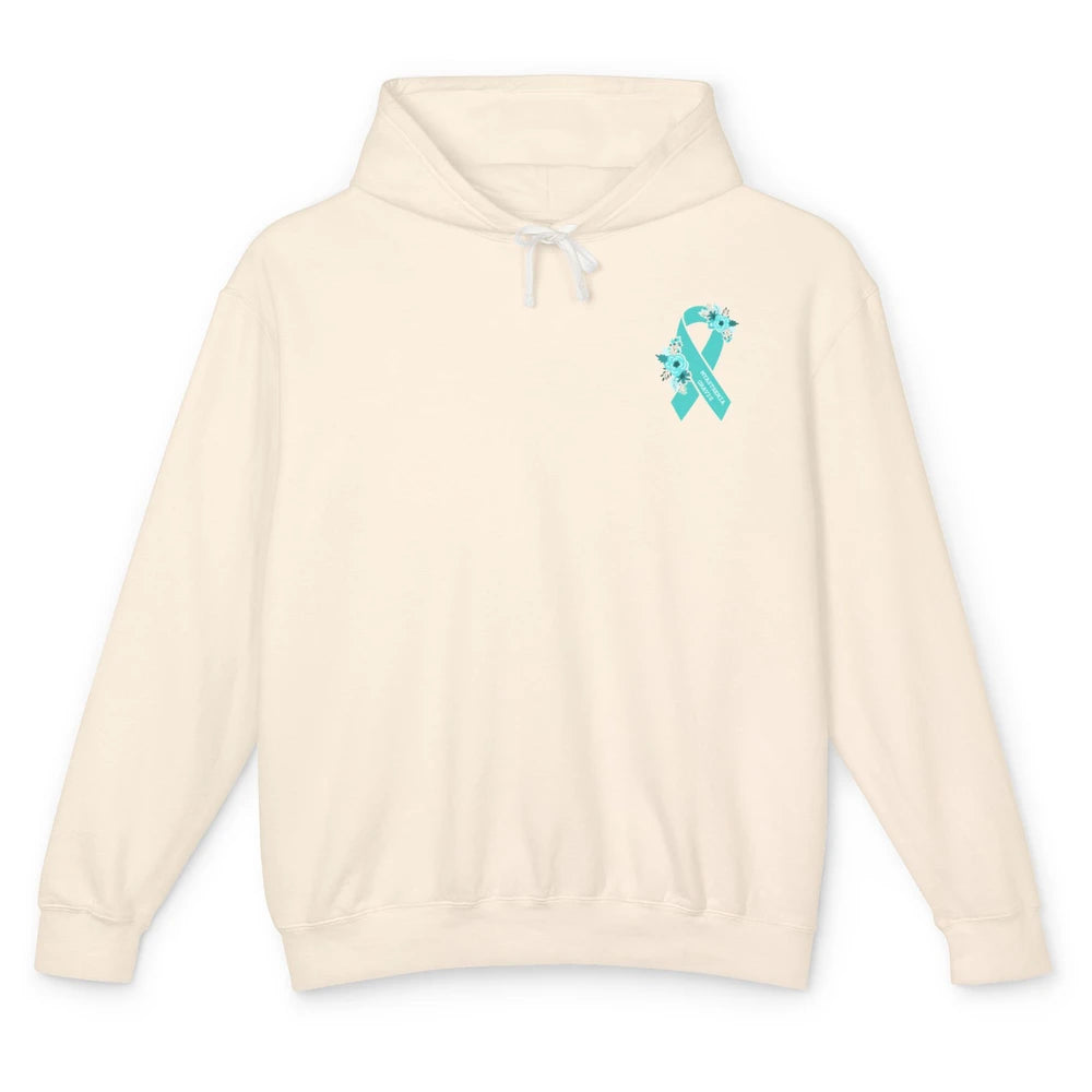 Myasthenia Gravis Awareness Floral Teal Ribbon Pocket Size Unisex Lightweight Hoodie