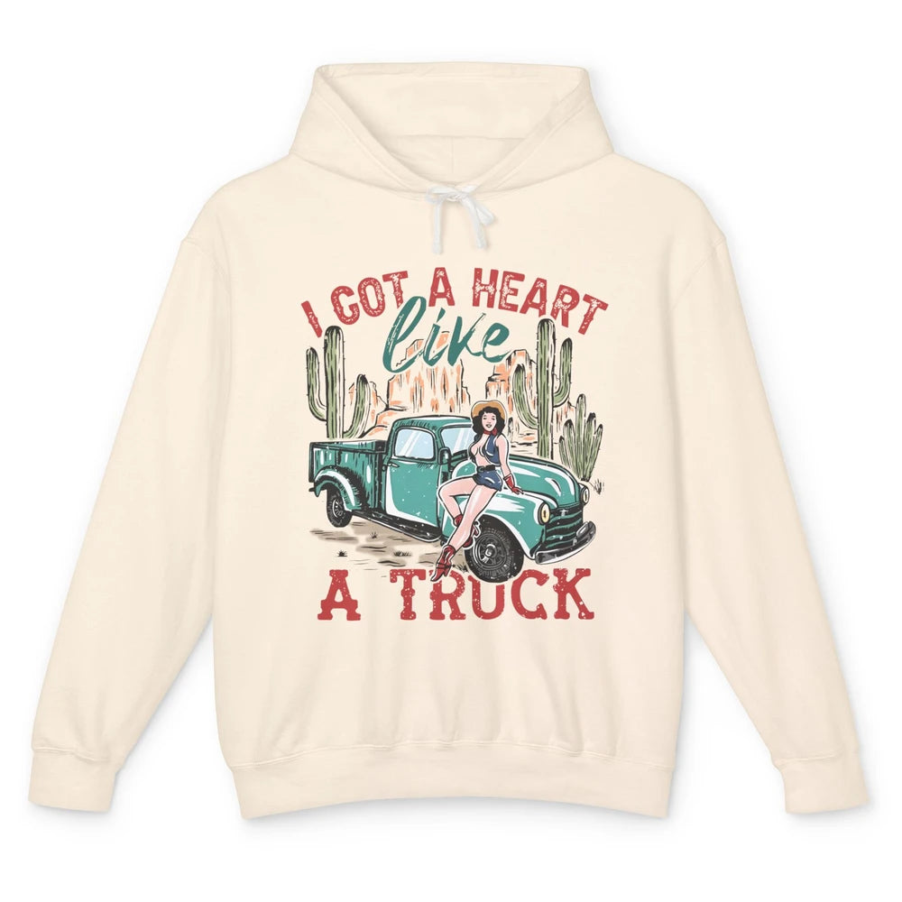 Retro Desert Cowgirl Got A Heart Like Truck Western Country Unisex Lightweight Hoodie