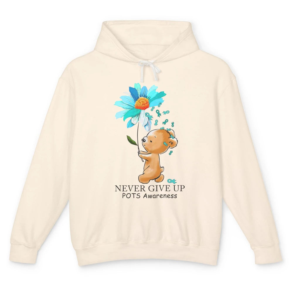 POTS Awareness Keep Going Daisy Bear Turquoise Sunflower Unisex Lightweight Hoodie
