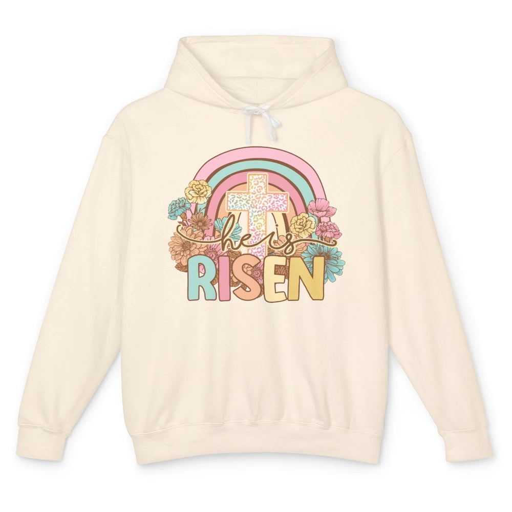 Leopard Rainbow Christian Cross He's Risen Western Religious Unisex Lightweight Hoodie