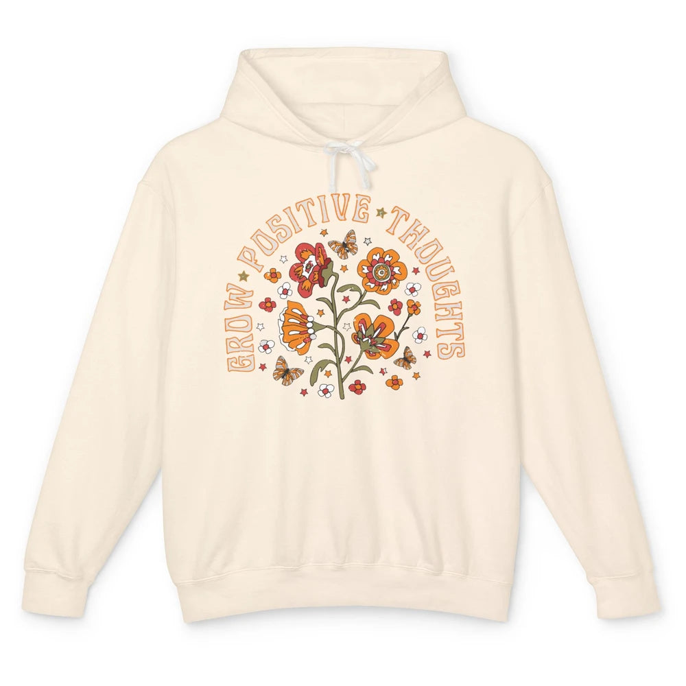 Retro Flower Grow Positive Thoughts Hippie Girl Happy Life Unisex Lightweight Hoodie